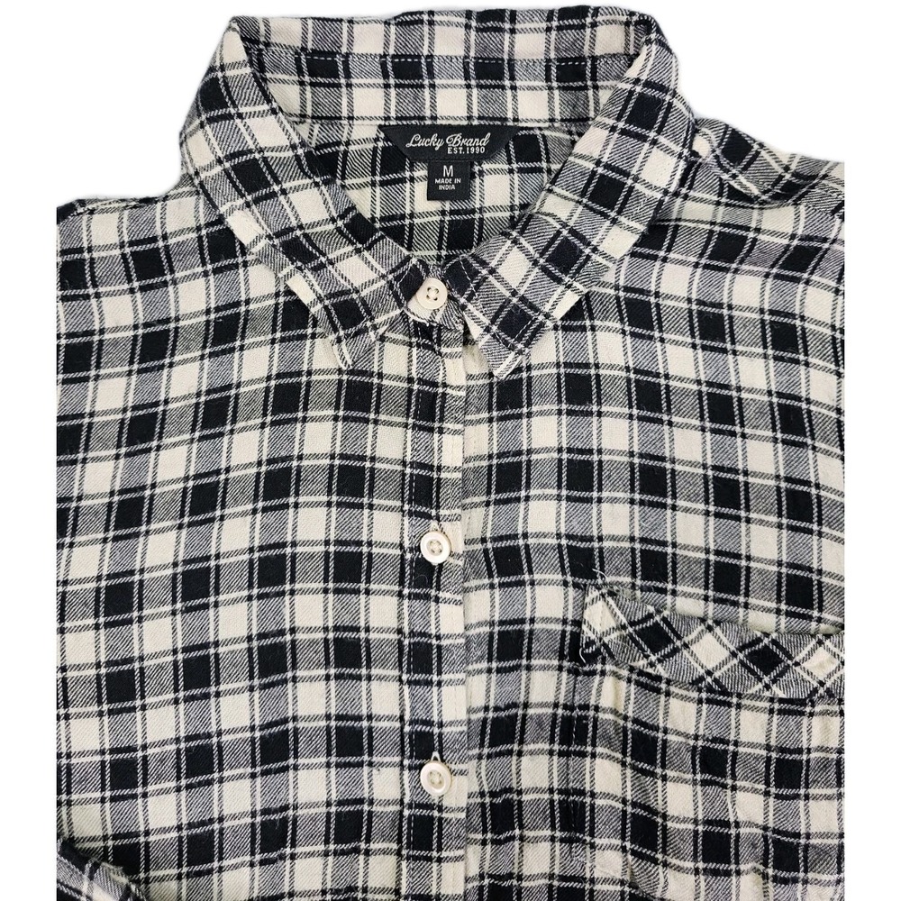 Lucky Brand Buffalo Plaid black Button Up long sleeve split tail Medium Bungalow - Picture 4 of 11